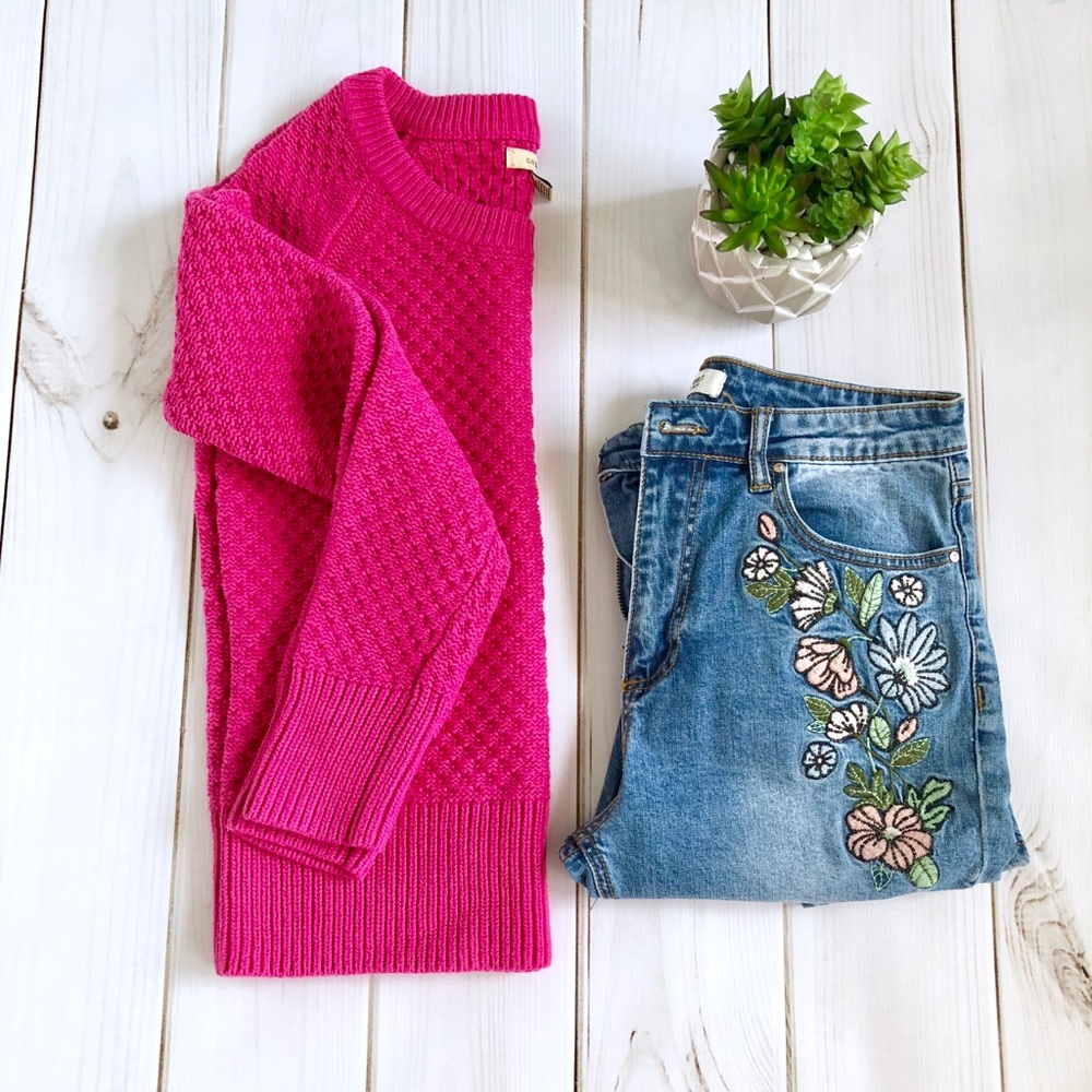 Pink Waffle Knit Sweater